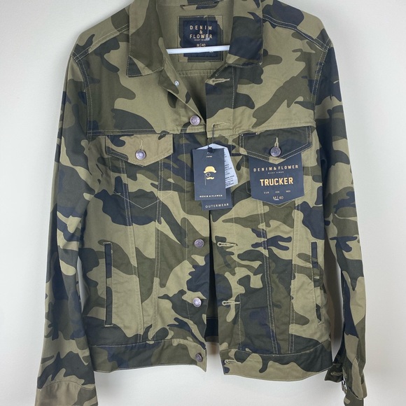 Nwt Denim Flower Camo Outwear Jacket Sz 